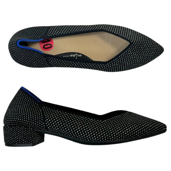 Rothys High Point Black Star Studded Woven Black Silver metallic Slip On 10 - Picture 1 of 14